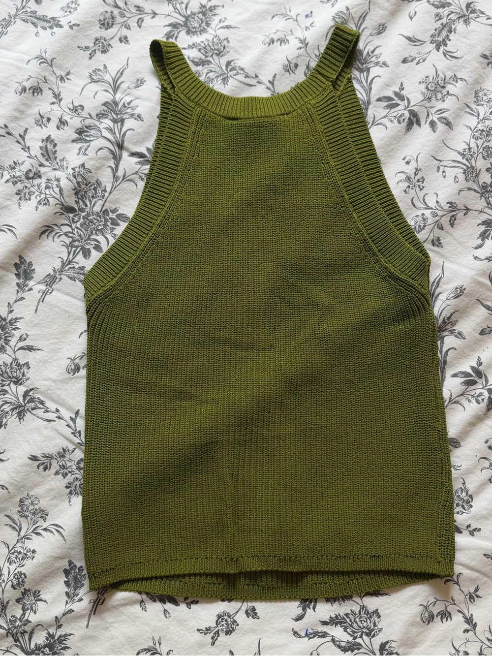 Rib-Trim Knit Olive Top
